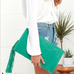 Suede Sea Green Clutch